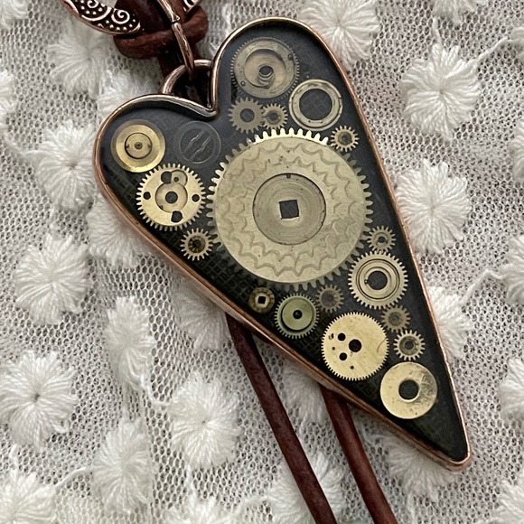ARTISAN Necklace - “Heart Strings” Leather Slide with Pendant - Picture 5 of 11